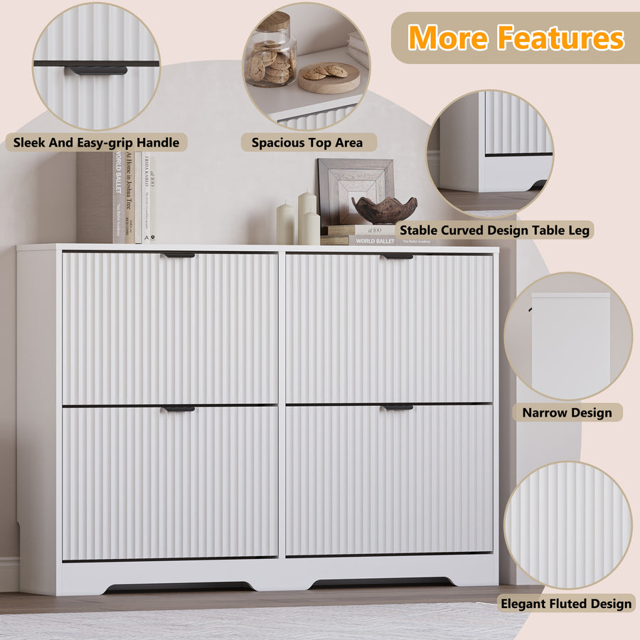 Linea Shoe Cabinet with 4 Flip Drawers