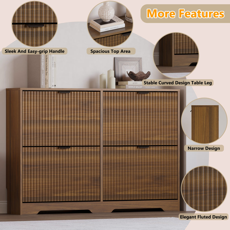 Linea Shoe Cabinet with 4 Flip Drawers