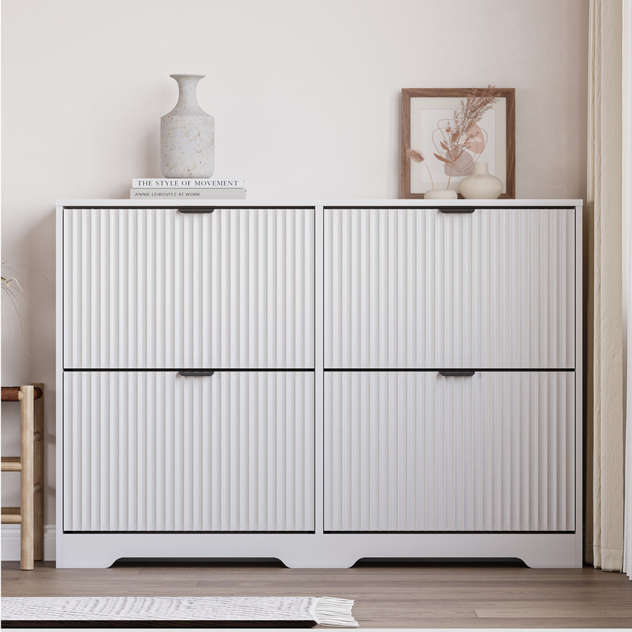 Linea Shoe Cabinet with 4 Flip Drawers
