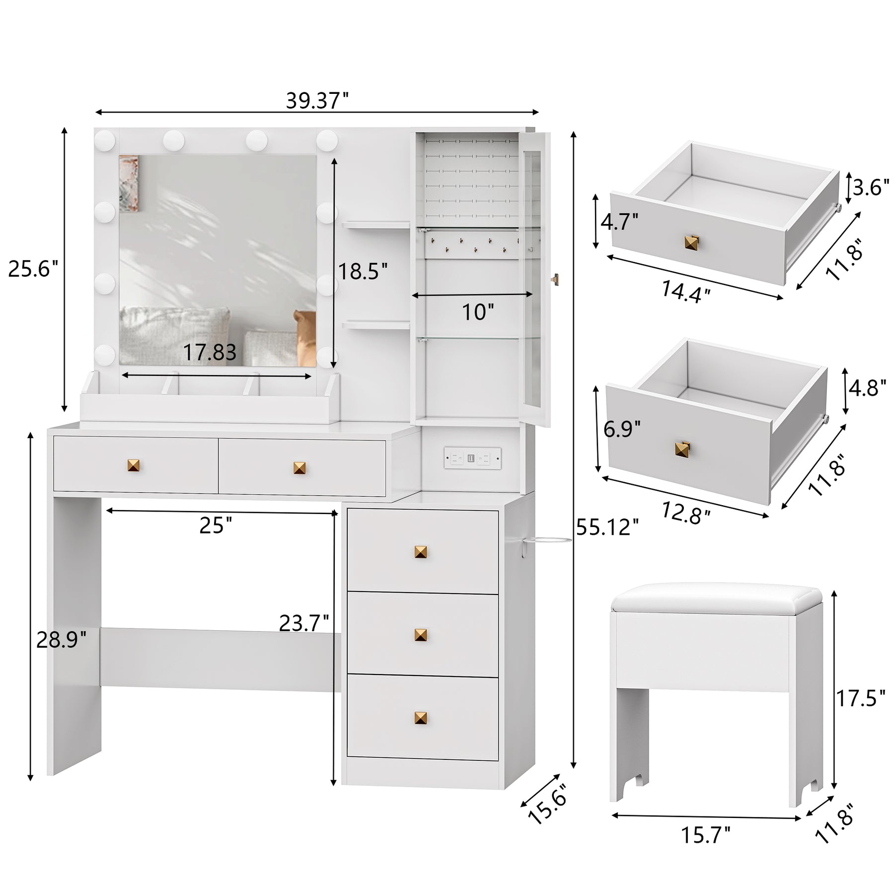 Lighted Makeup Vanity with Jewelry Cabinet