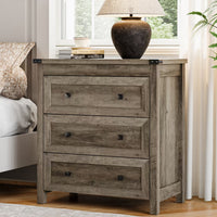 Farmhouse Nightstand with 3 Drawers – Wood Bedside Table
