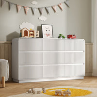 Mother and baby enjoying a clean and organized nursery with our premium white wood dresser