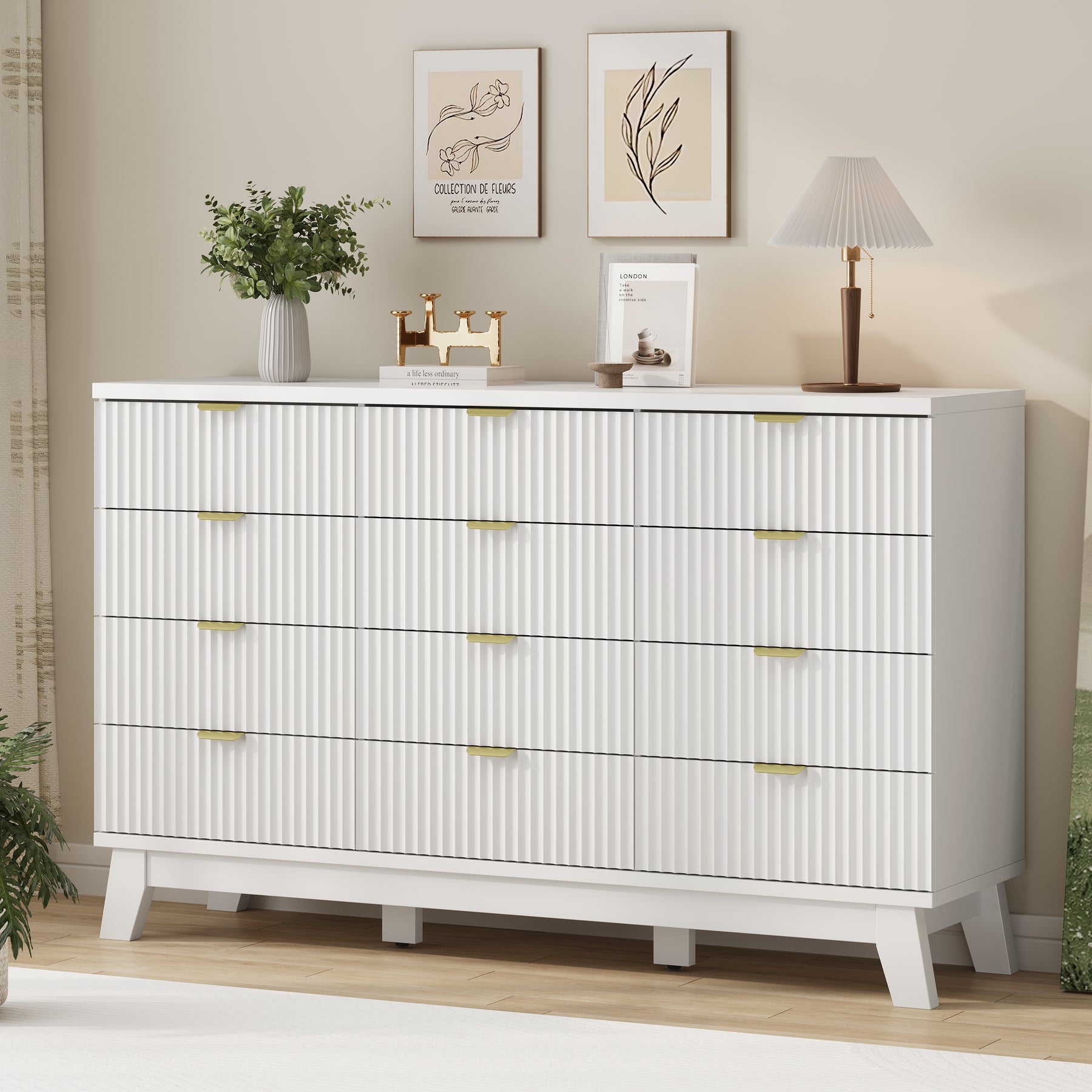 Linear Fluted 12-Drawer Storage Dresser