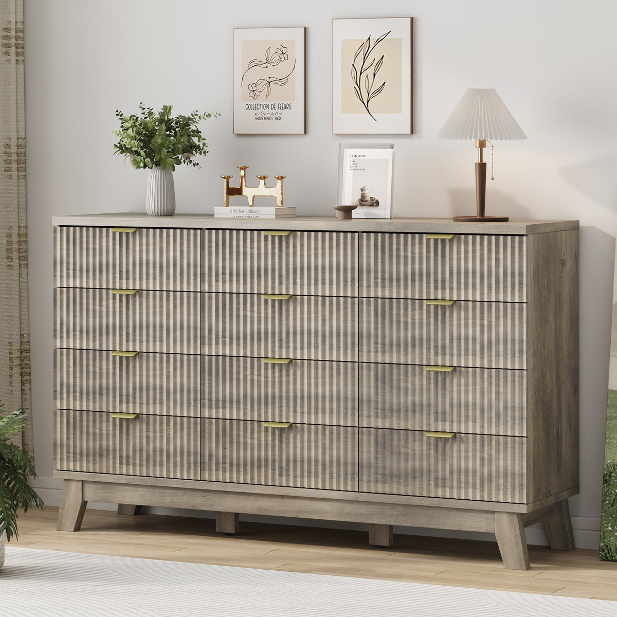Linear Fluted 12-Drawer Storage Dresser