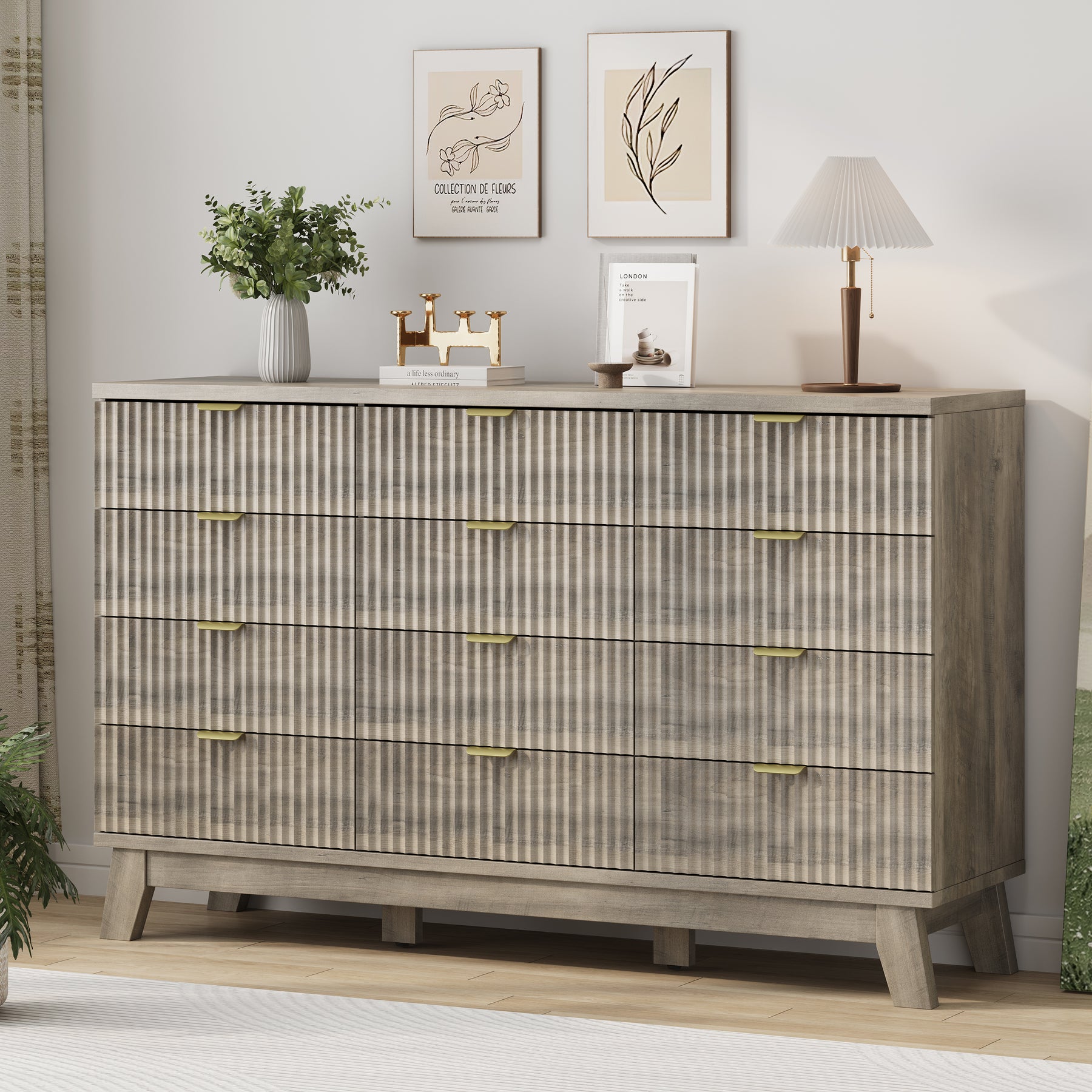 Linear Fluted 12-Drawer Storage Dresser