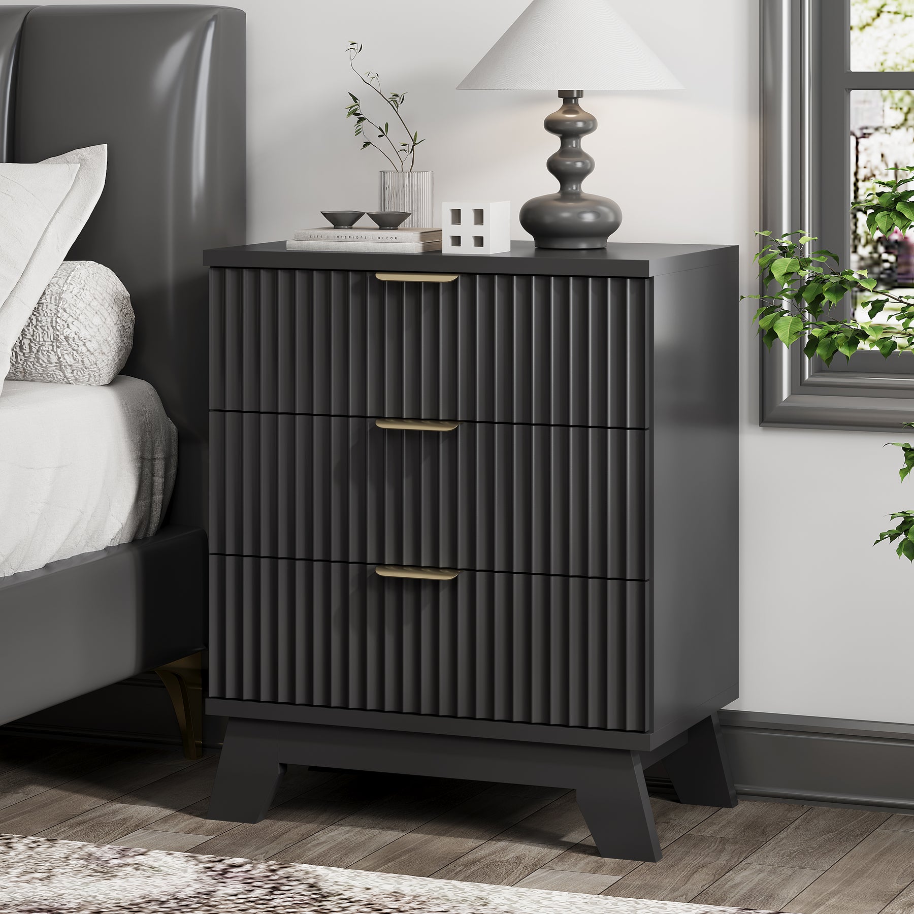 Linear Fluted 3-Drawer Nightstand