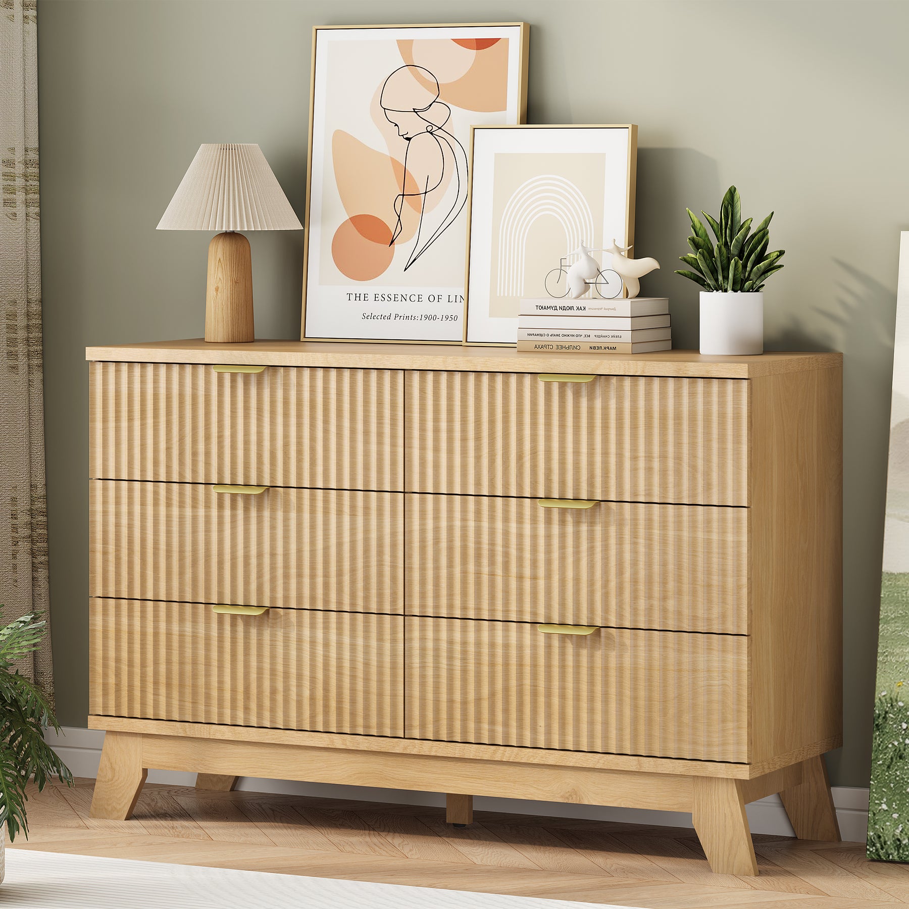 Linear Fluted 6-Drawer Wide Dresser