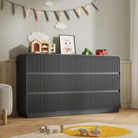Mother and baby enjoying a clean and organized nursery with our premium black wood dresser