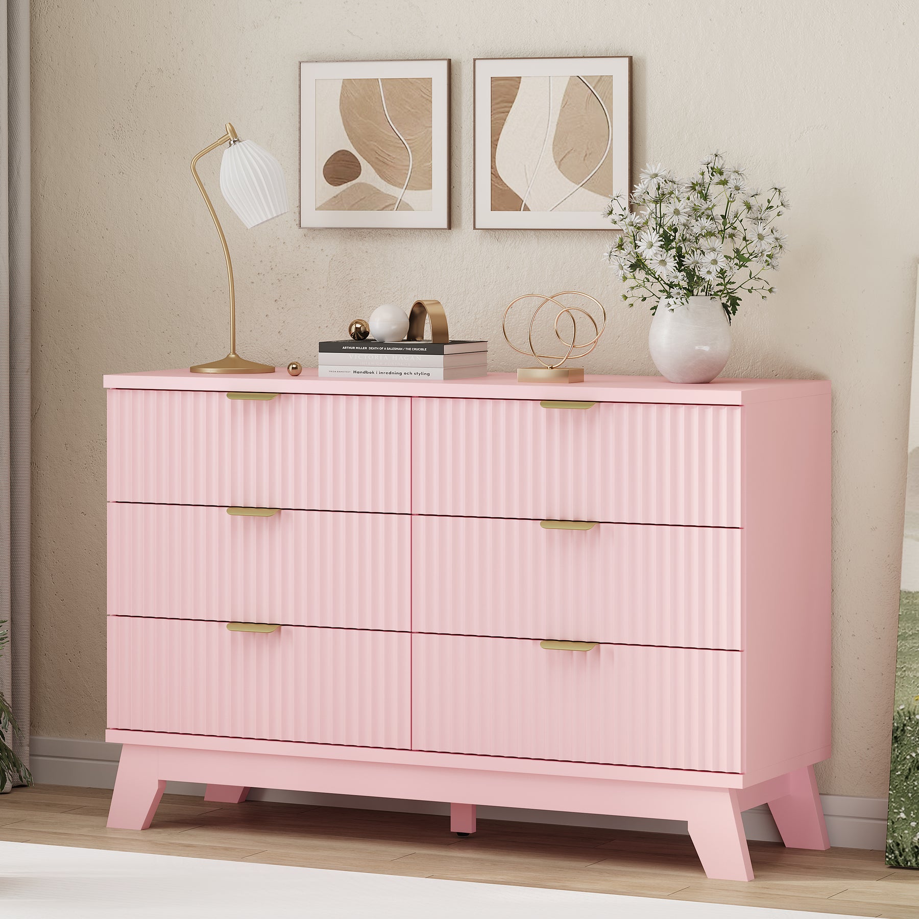 Linear Fluted 6-Drawer Wide Dresser