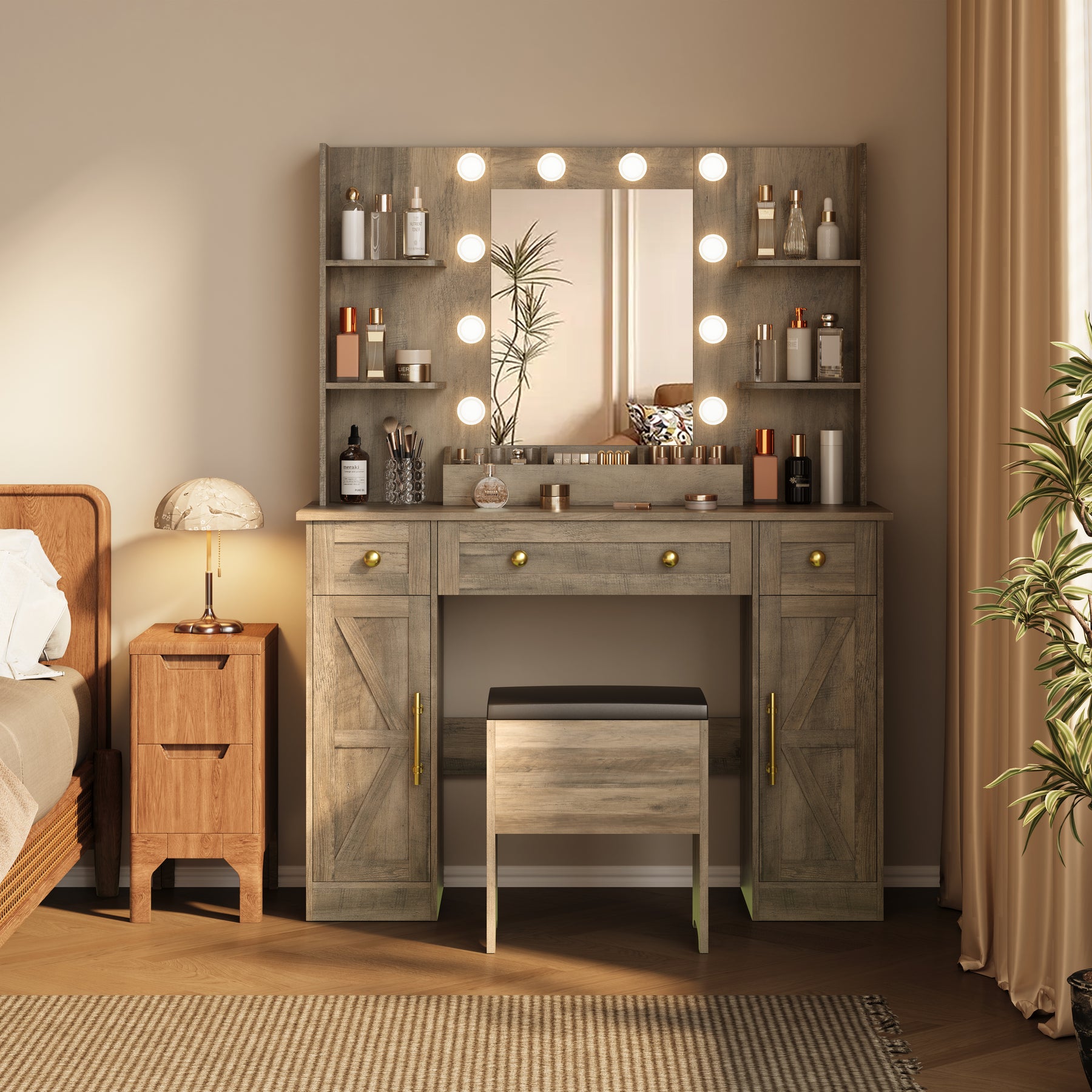 Anymaple Vanity Desk with Mirror & Lights