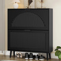 Anymaple Elora two-drawer slim shoe cabinet in black, closed three-quarter view