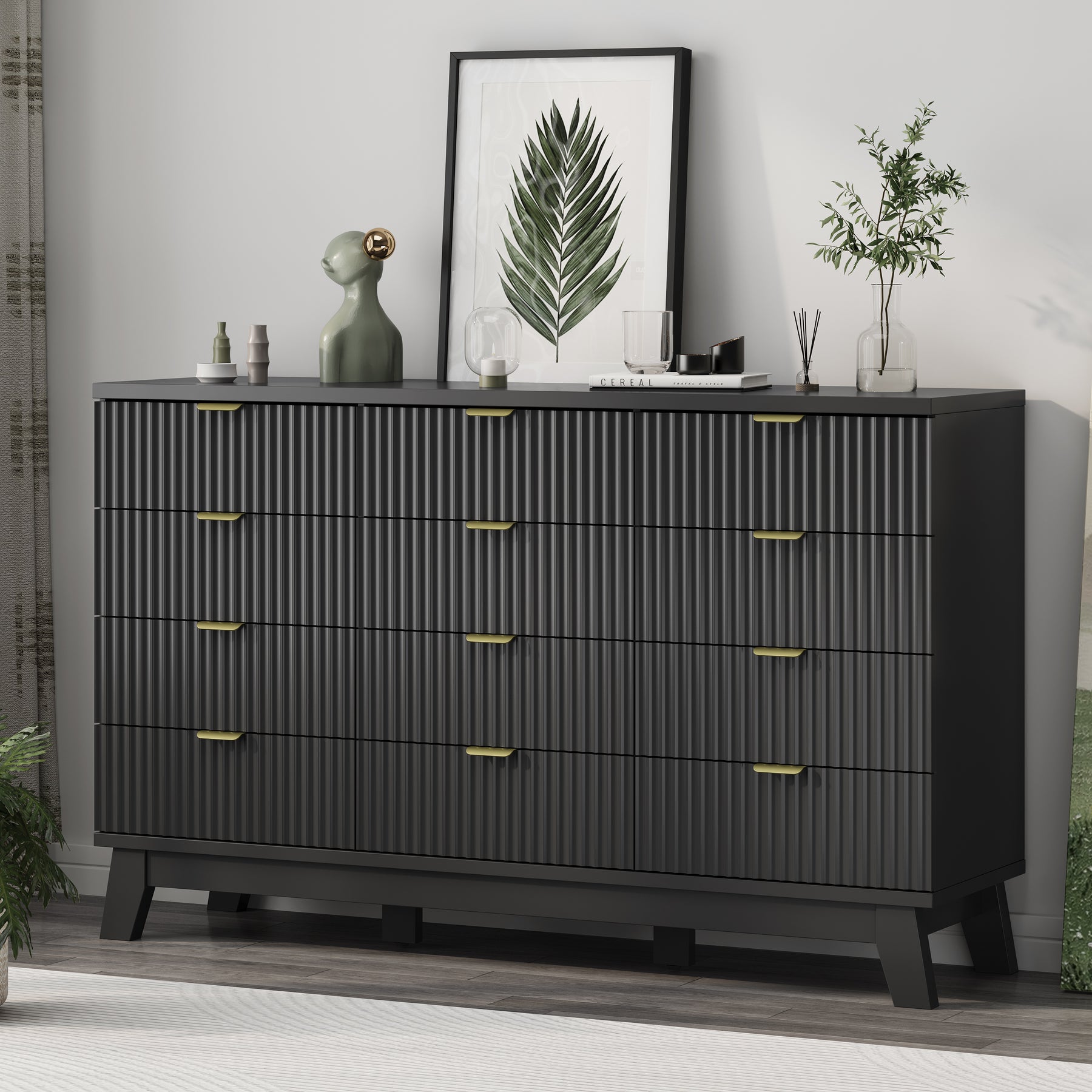 Linear Fluted 12-Drawer Storage Dresser