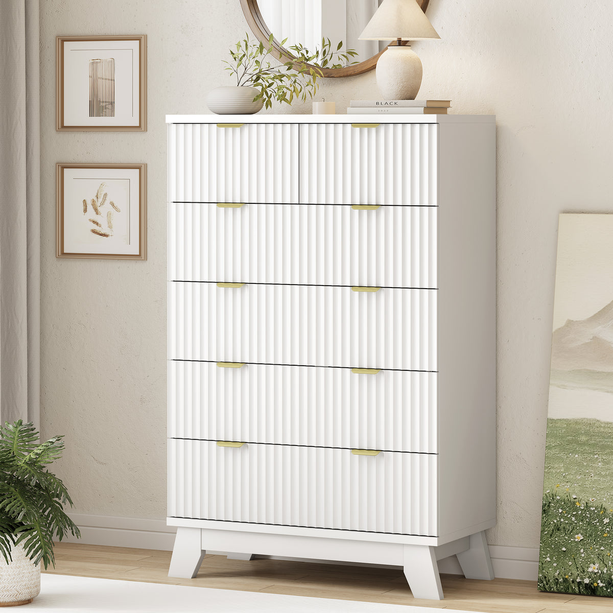 Linear Fluted Tall 6-Drawer Chest