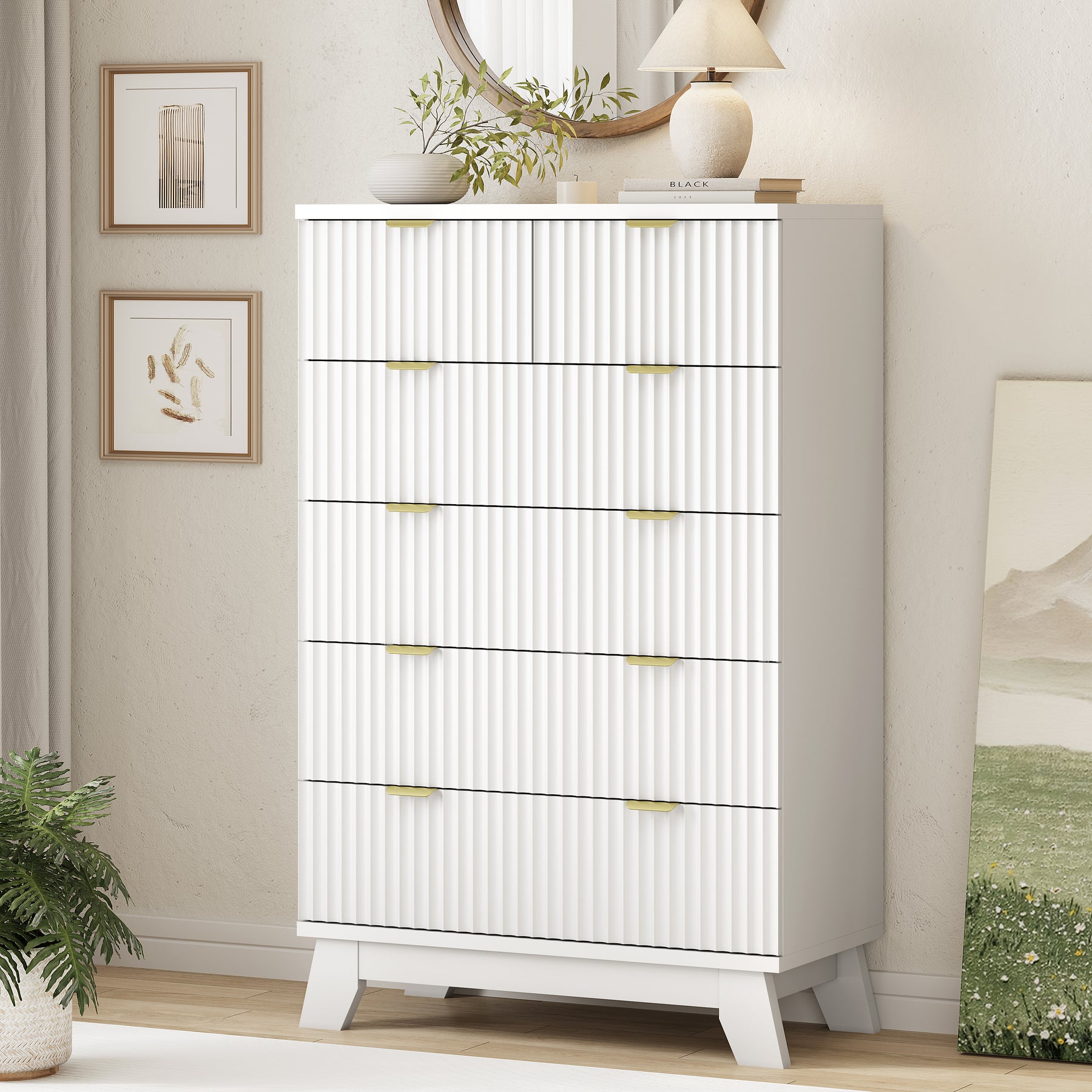 Linear Fluted Tall 6-Drawer Chest