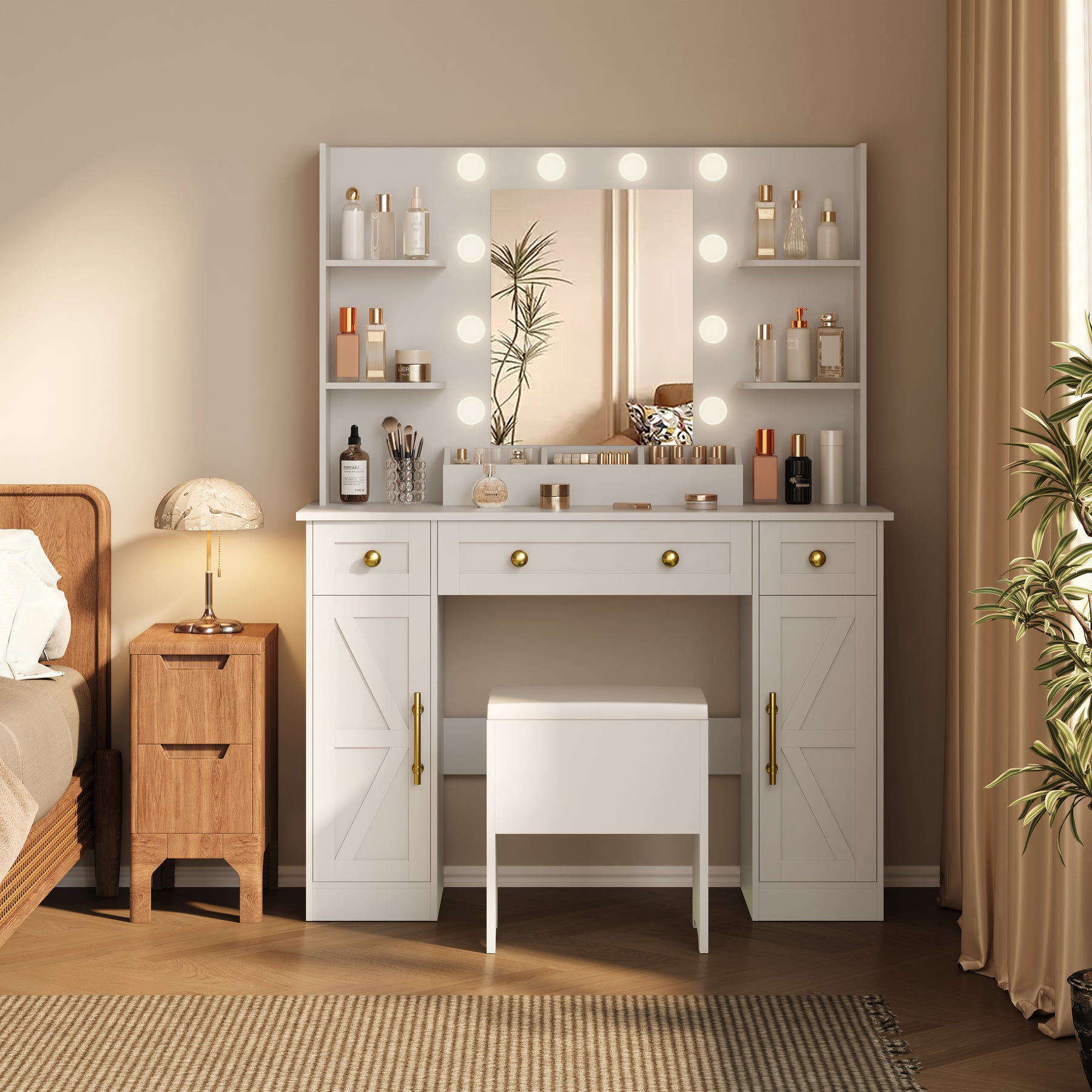 Anymaple Vanity Desk with Mirror & Lights