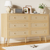 Anymaple Rattan Dresser for Bedroom, 6 Drawer 47.2'' Wide Boho Wood Dresser