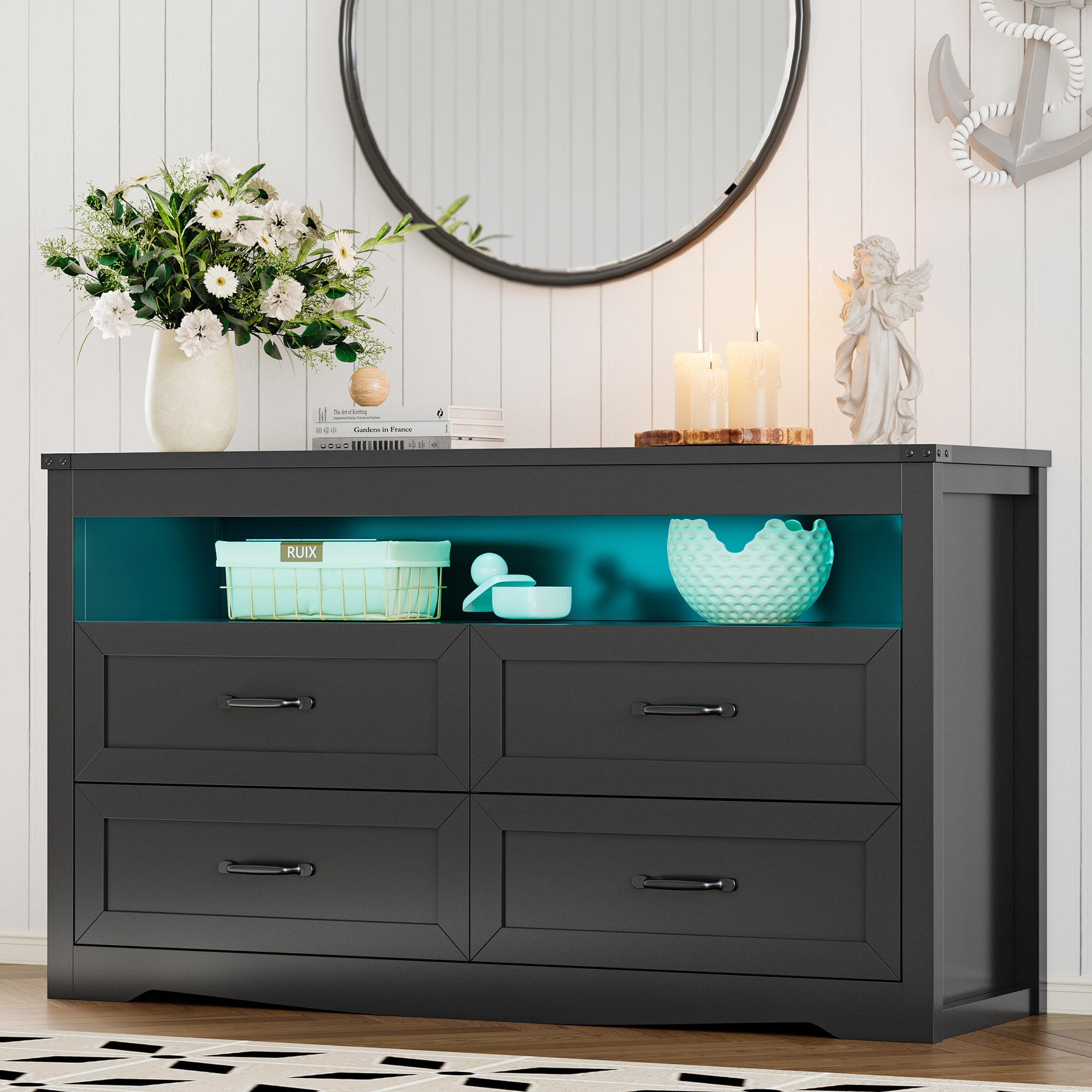 Liora 47" Four-Drawer Dresser with LED Shelf