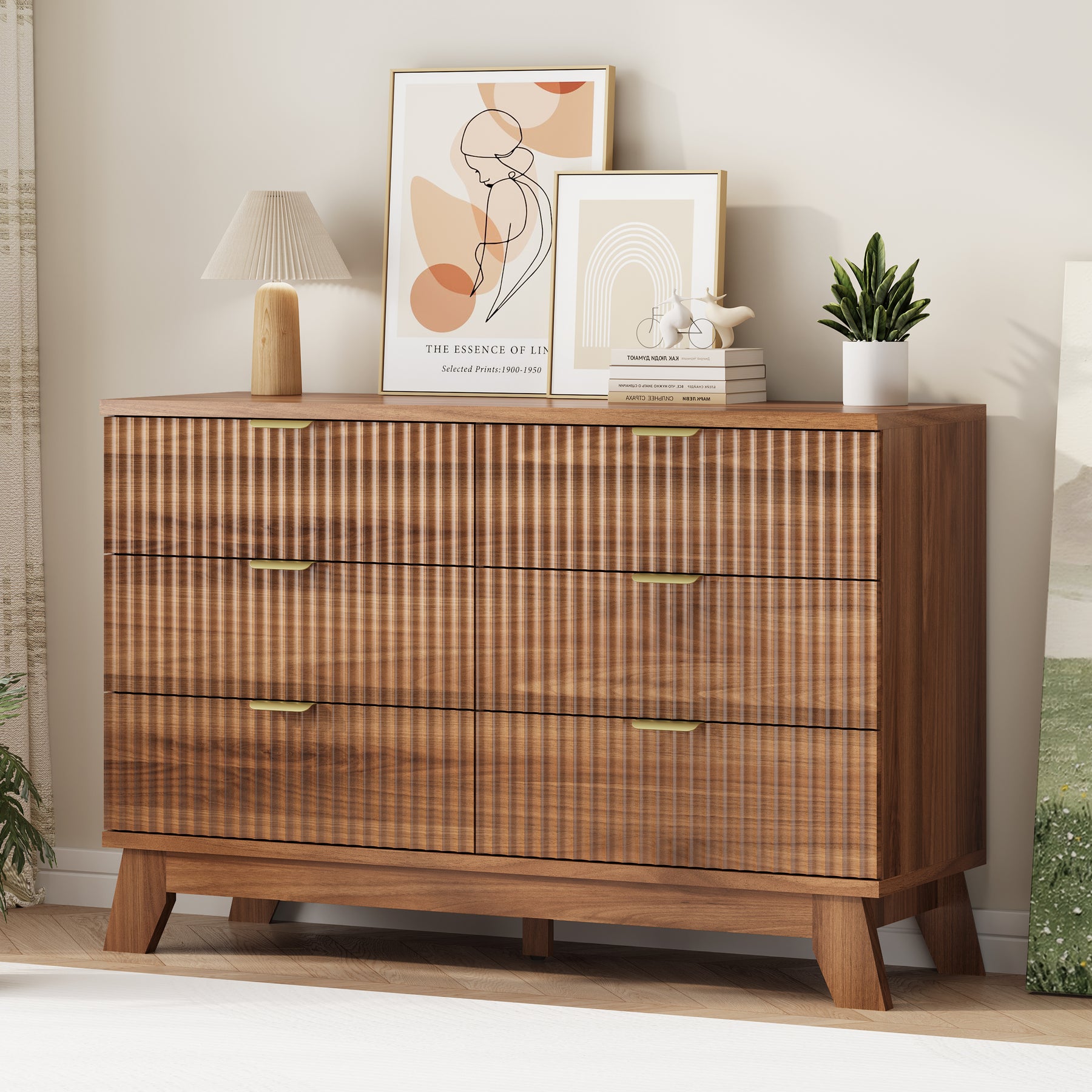 Linear Fluted 6-Drawer Wide Dresser