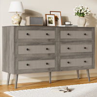 Anymaple Rattan Dresser for Bedroom, 6 Drawer 47.2'' Wide Boho Wood Dresser