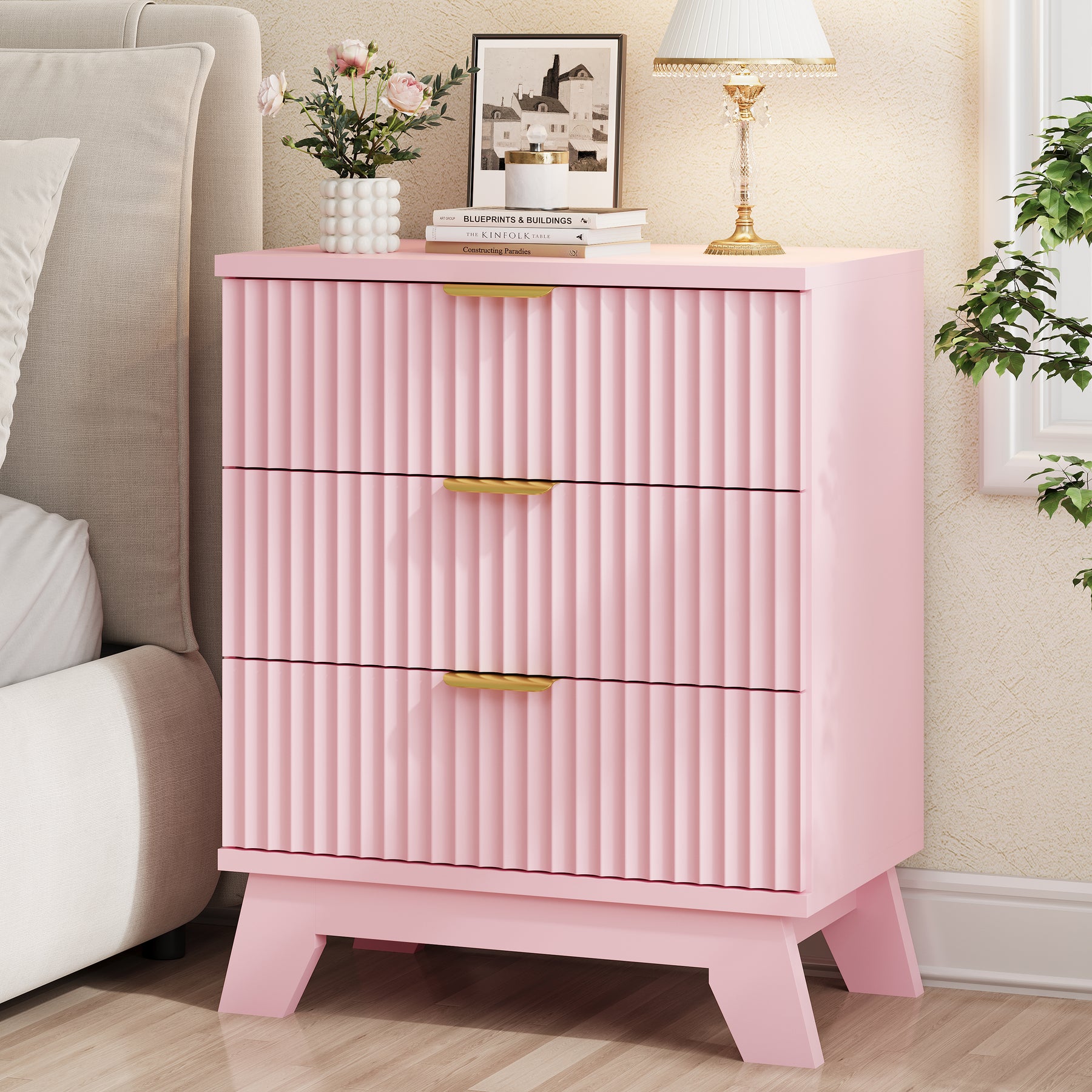 Linear Fluted 3-Drawer Nightstand