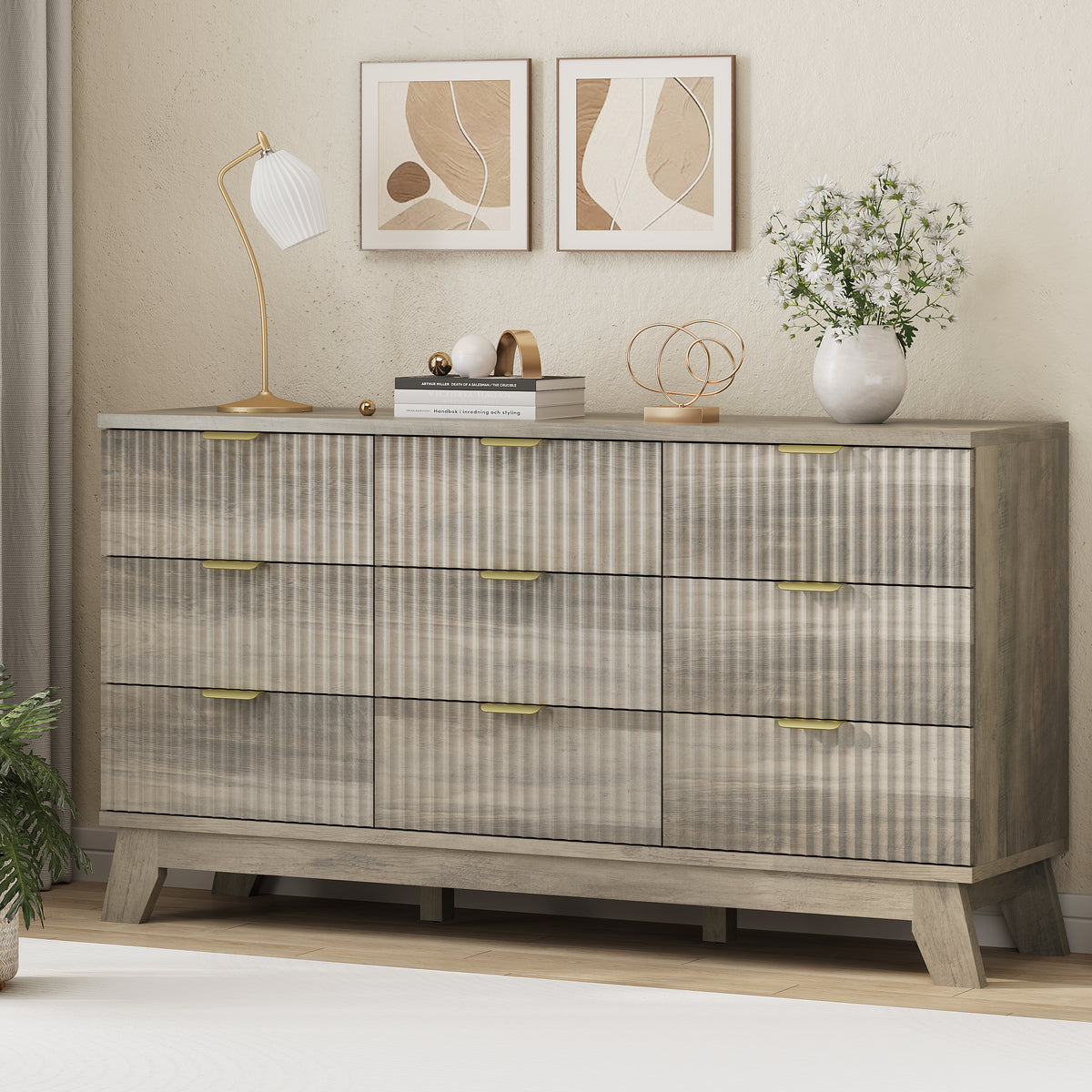 Linear 9-Drawer Fluted Dresser