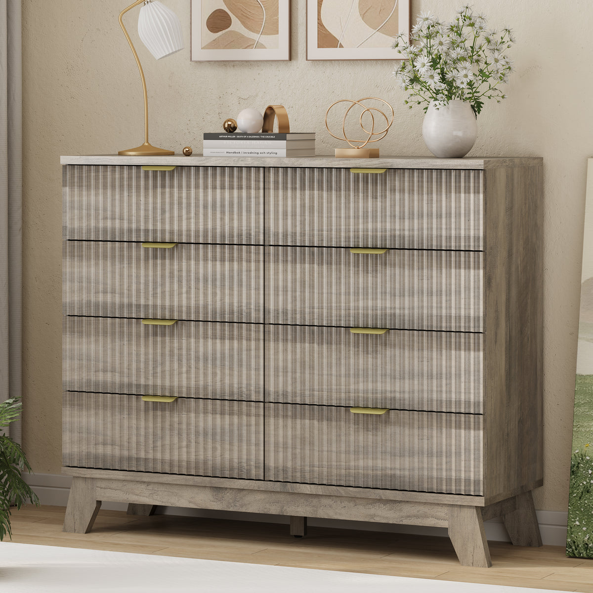 Linear Fluted 8-Drawer High Dresser