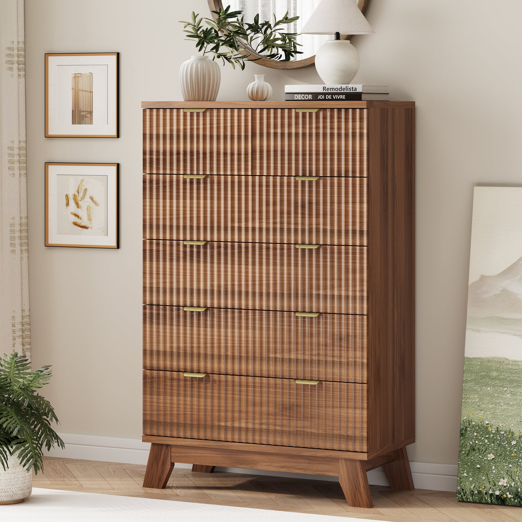 Linear Fluted Tall 6-Drawer Chest