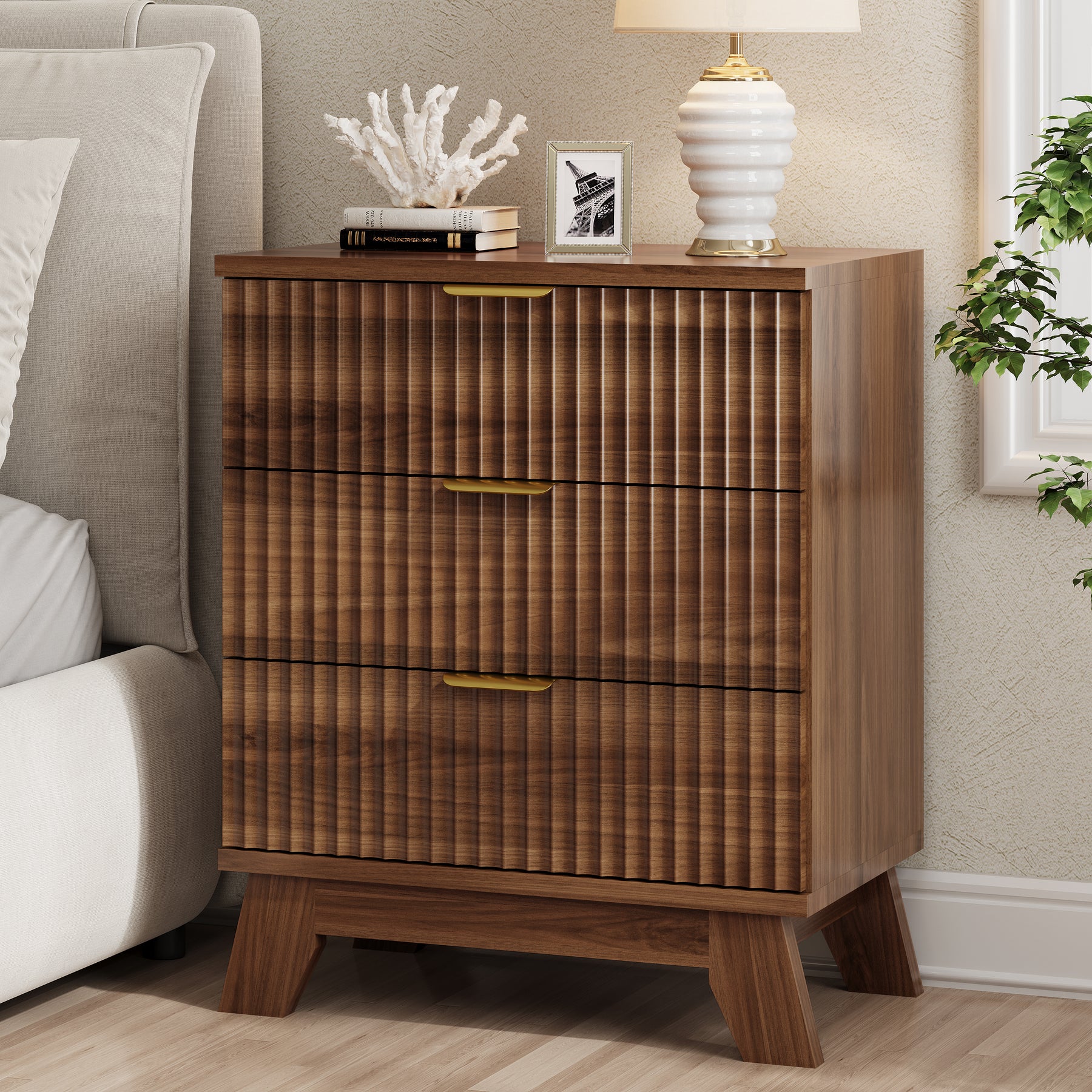 Linear Fluted 3-Drawer Nightstand