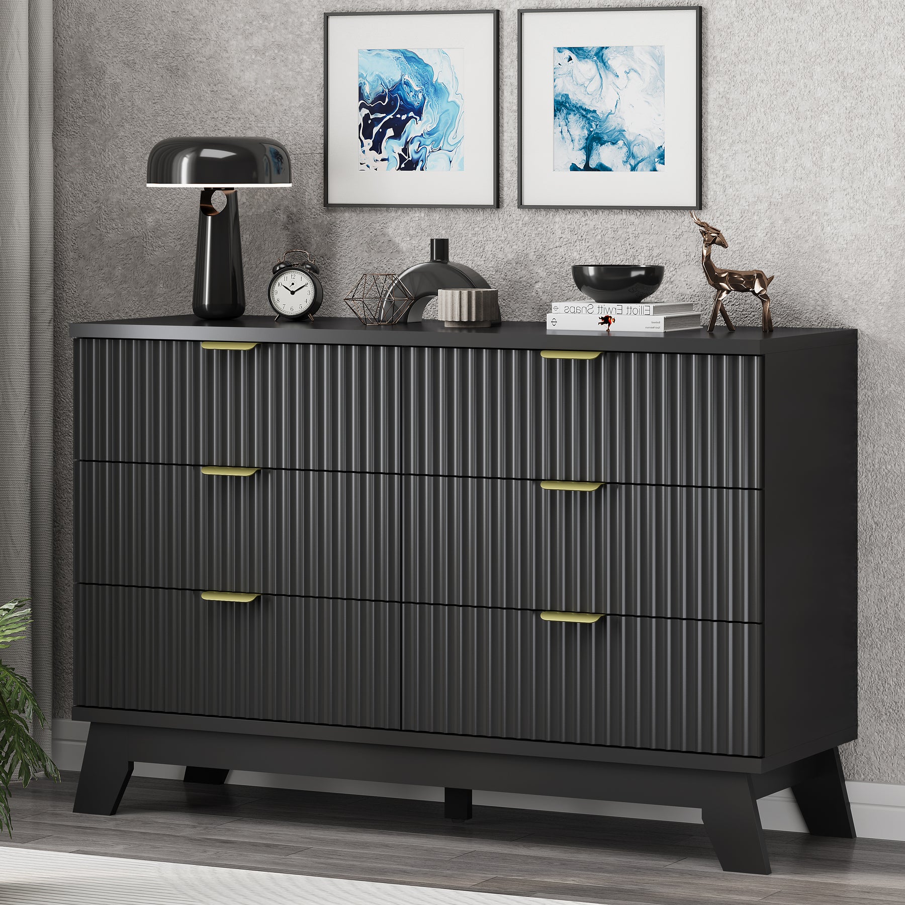Linear Fluted 6-Drawer Wide Dresser