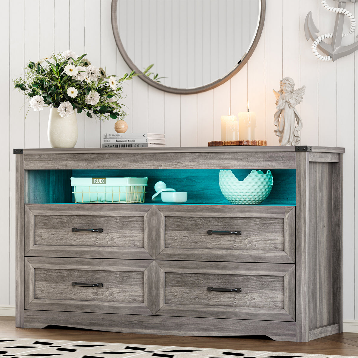 Liora 47" Four-Drawer Dresser with LED Shelf