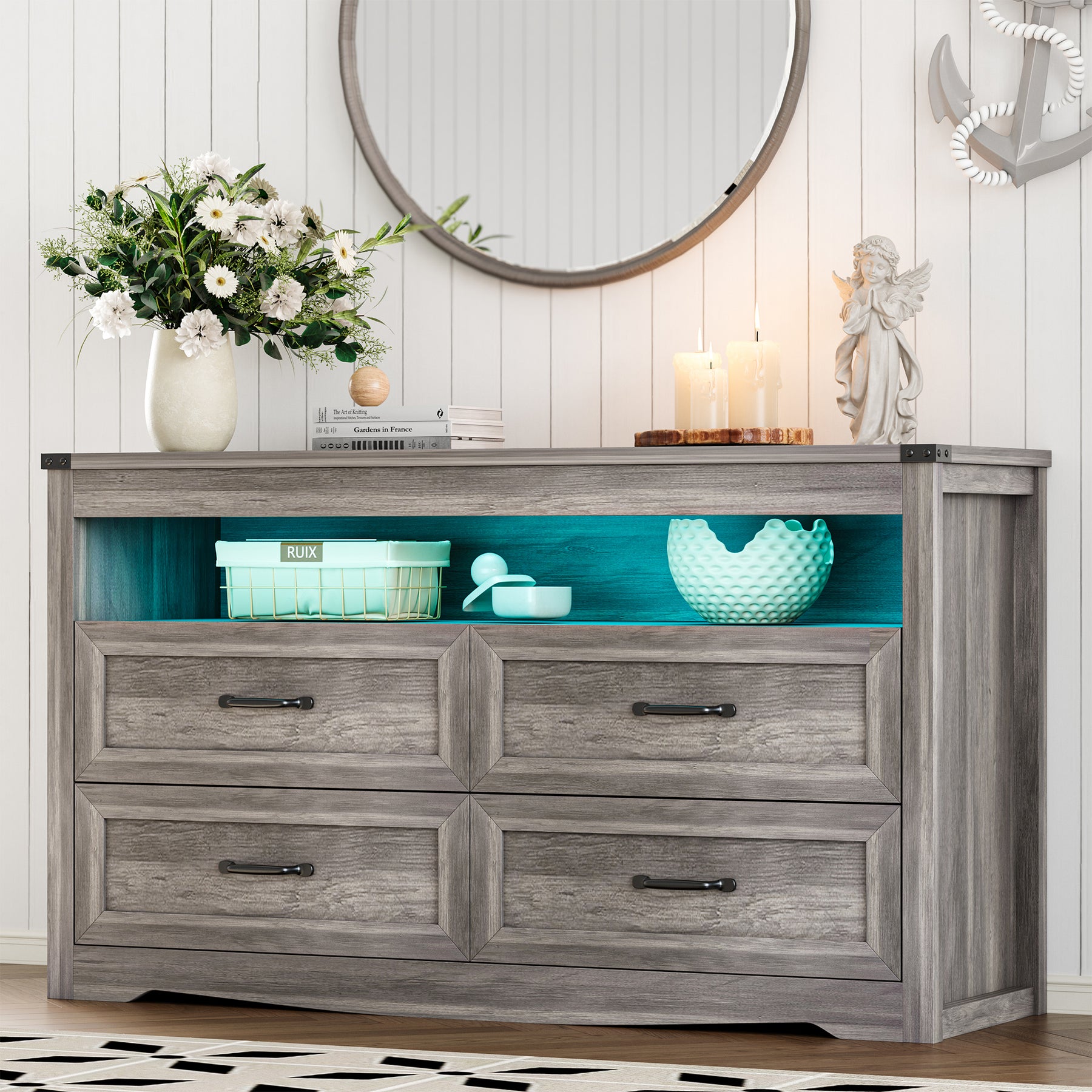 Liora 47" Four-Drawer Dresser with LED Shelf
