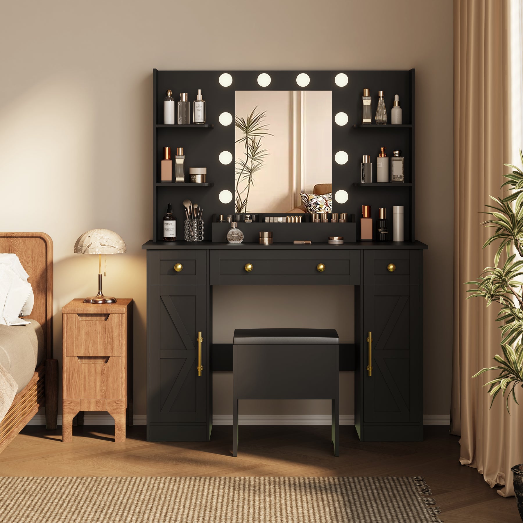 Anymaple Vanity Desk with Mirror & Lights