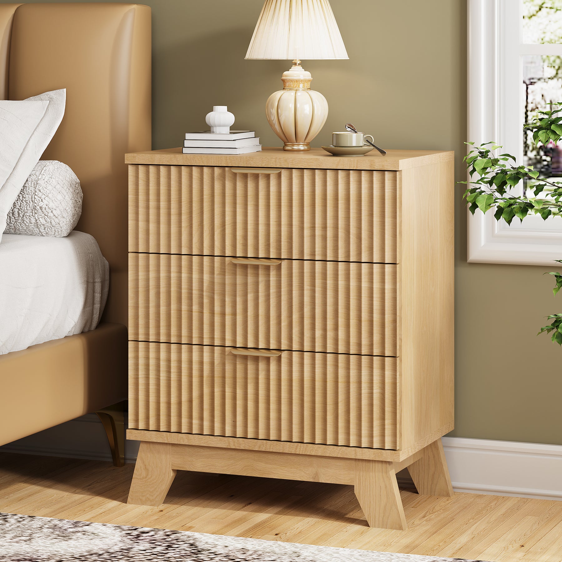 Linear Fluted 3-Drawer Nightstand