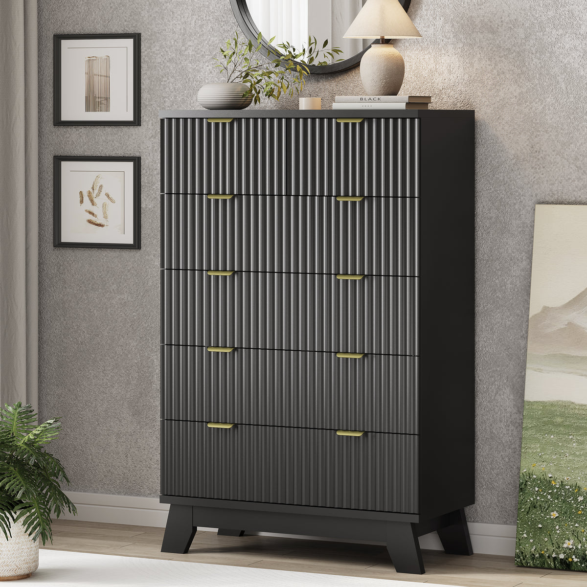 Linear Fluted Tall 6-Drawer Chest