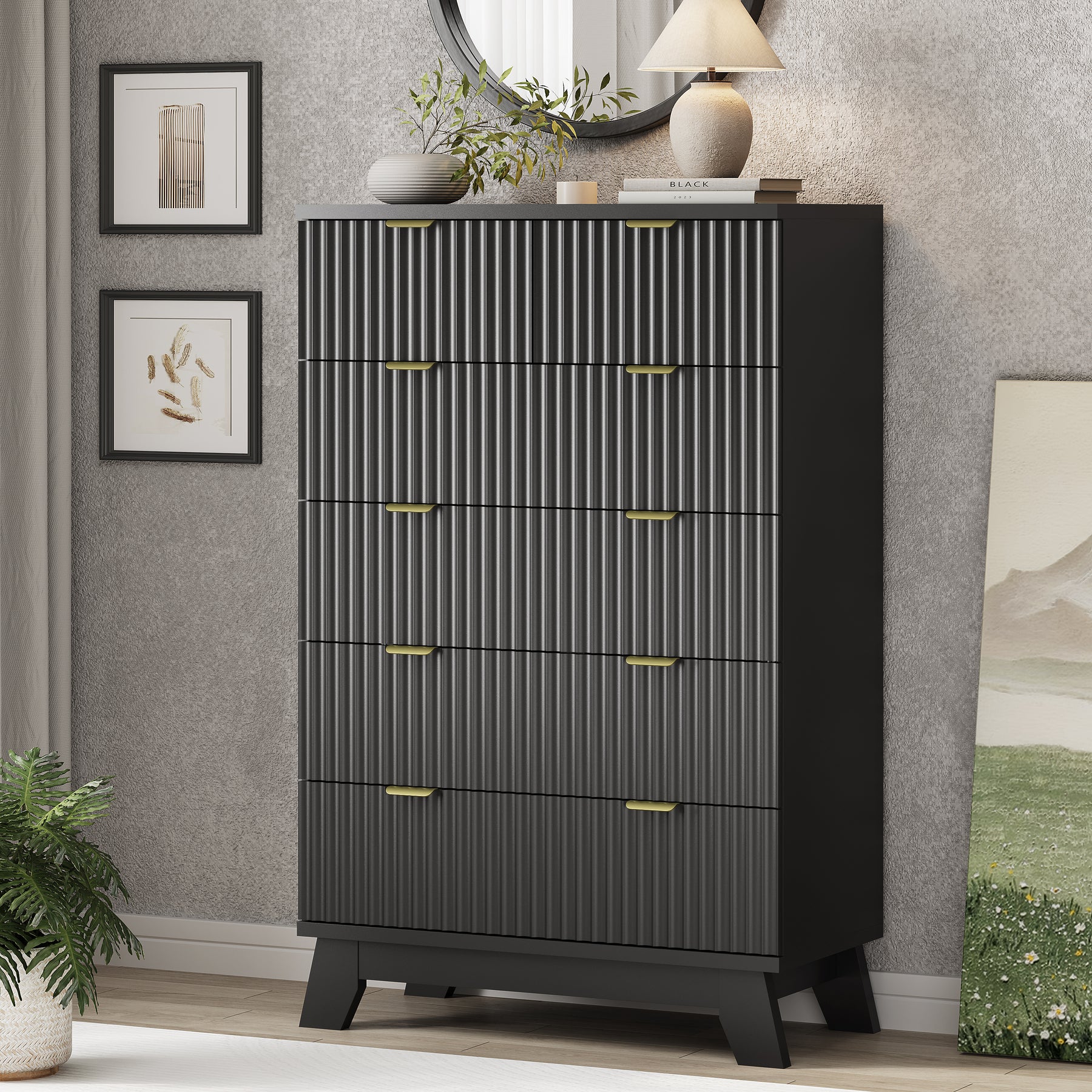 Linear Fluted Tall 6-Drawer Chest