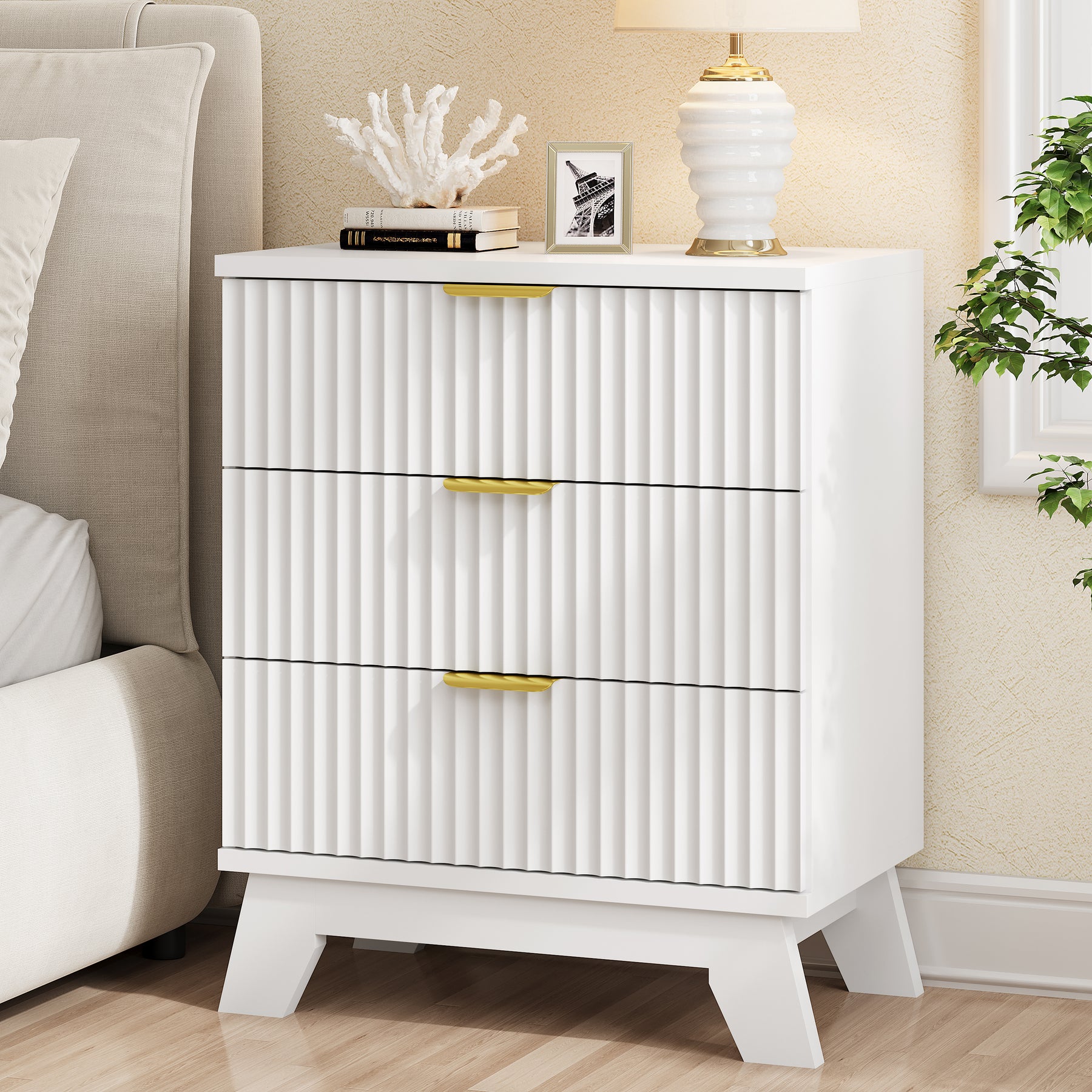 Linear Fluted 3-Drawer Nightstand