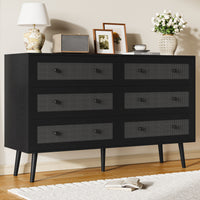 Anymaple Rattan Dresser for Bedroom, 6 Drawer 47.2'' Wide Boho Wood Dresser