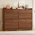 Wave-Edge Fluted Shoe Cabinet with 4 Flip Drawers