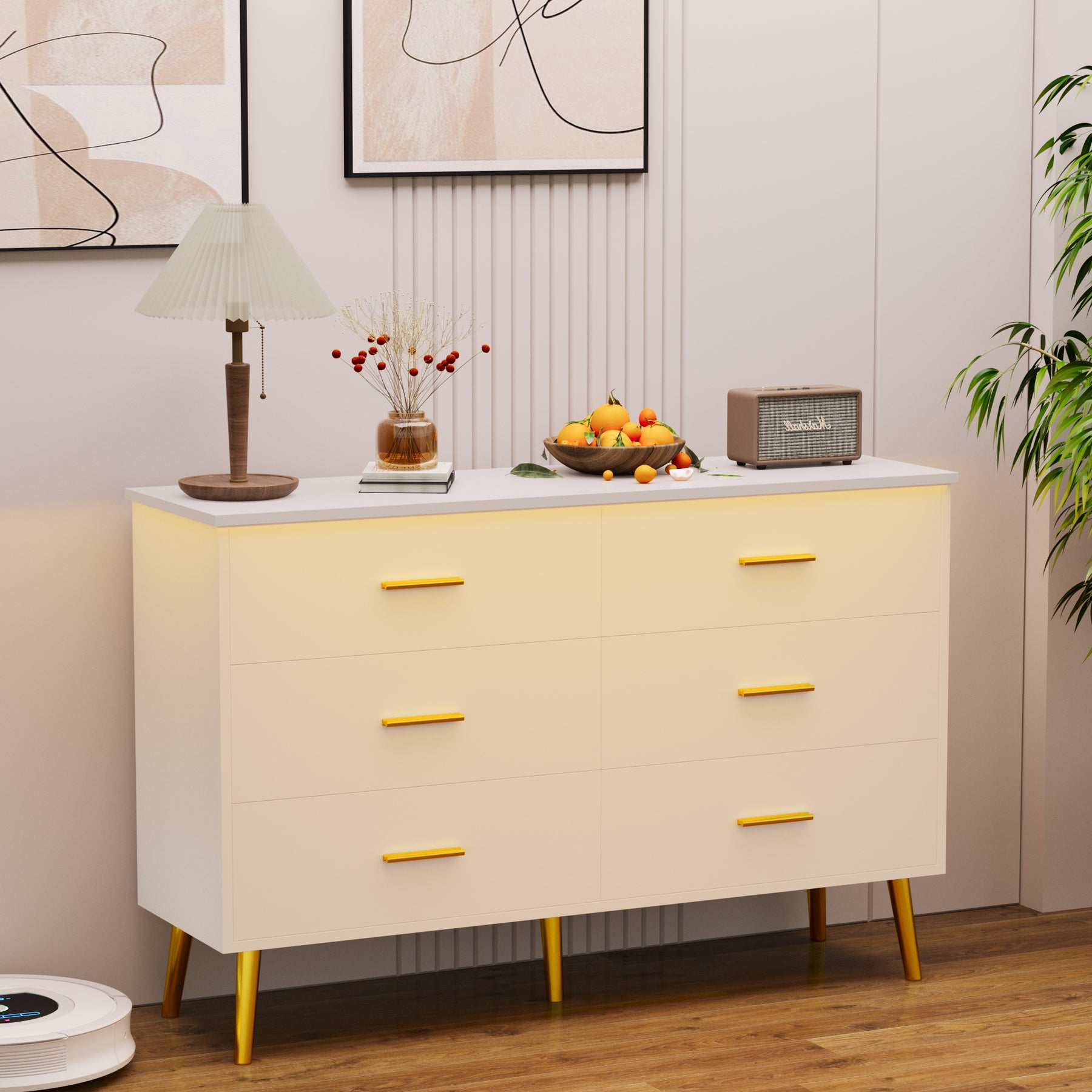 Anymple 6-Dresser with LED Lights, Modern Large Capacity Storage Cabinet, Living Room, Hallway