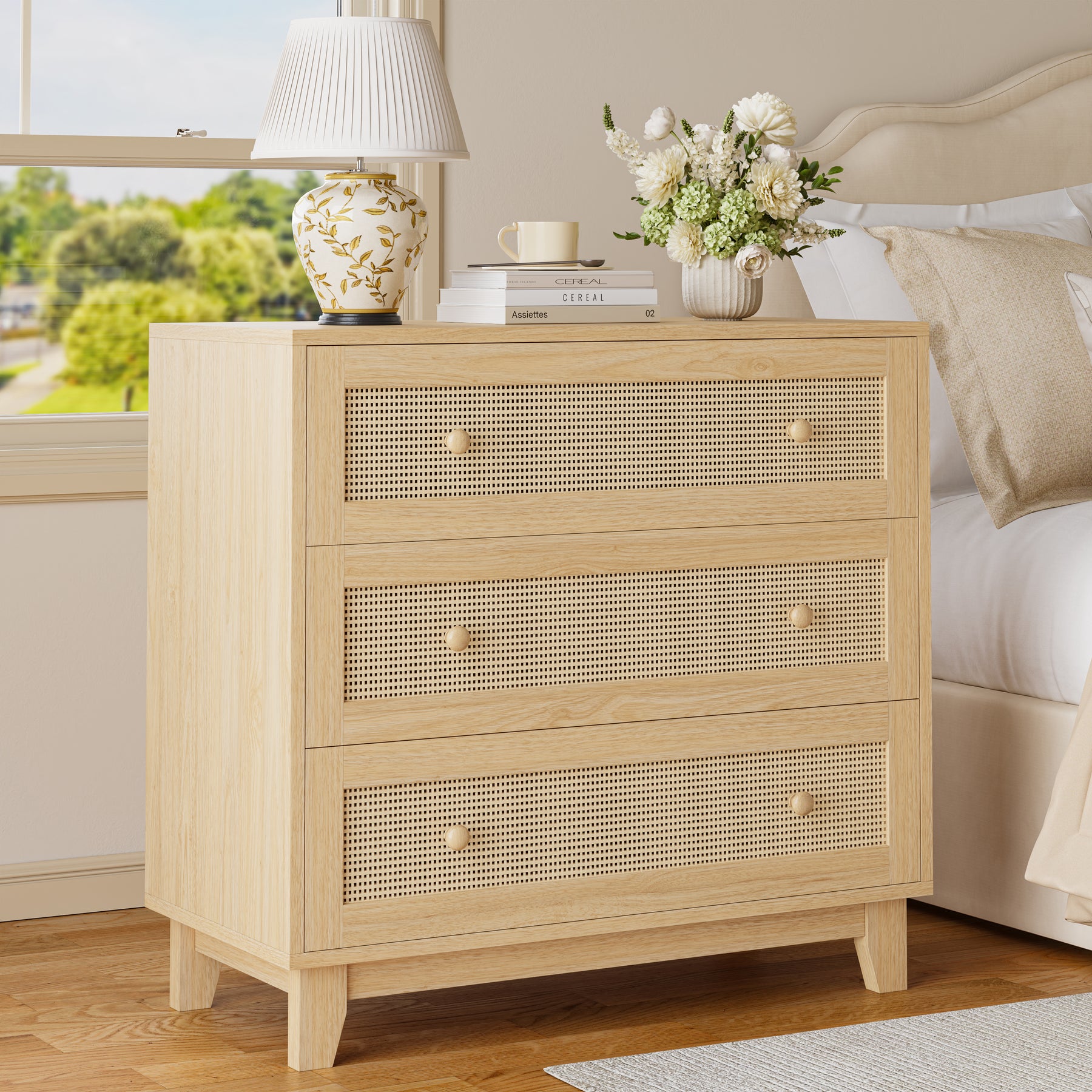 Caneva 29.5" Wide Large Rattan Nightstands with 2 Drawers