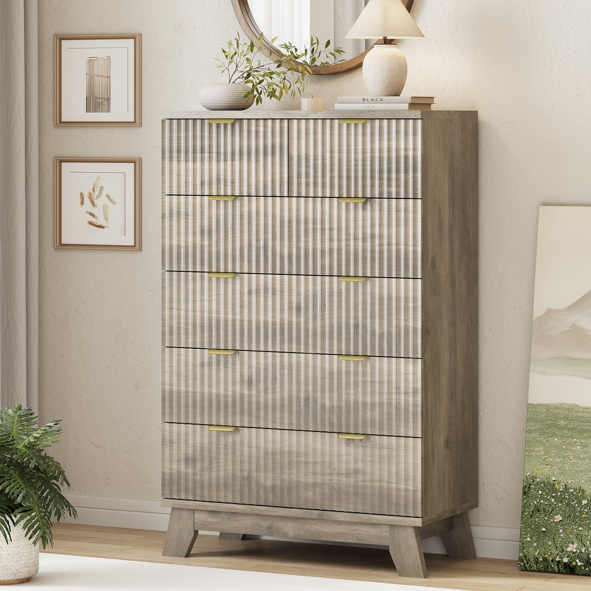 Linear Fluted Tall 6-Drawer Chest
