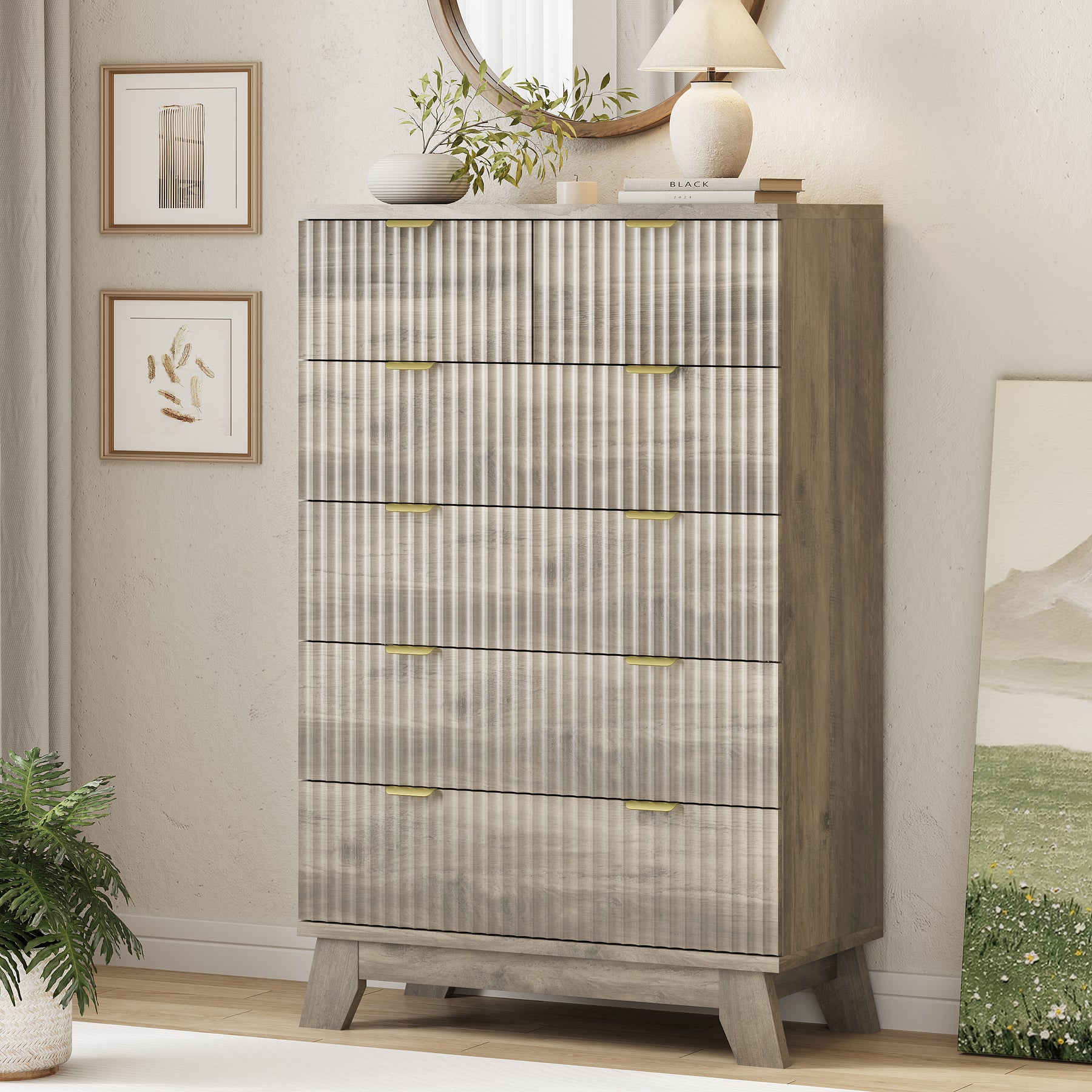 Linear Fluted Tall 6-Drawer Chest