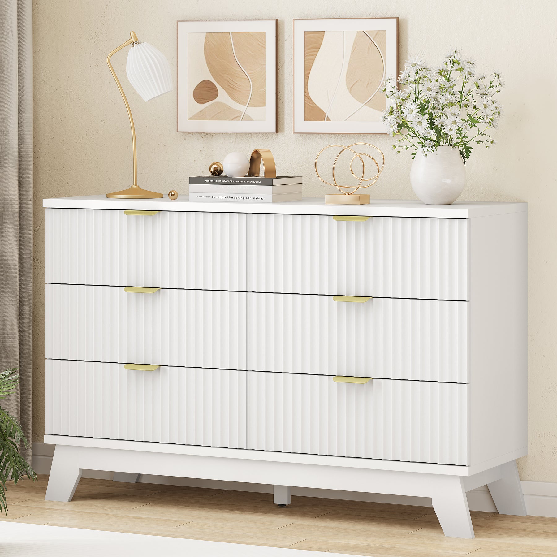 Linear Fluted 6-Drawer Wide Dresser