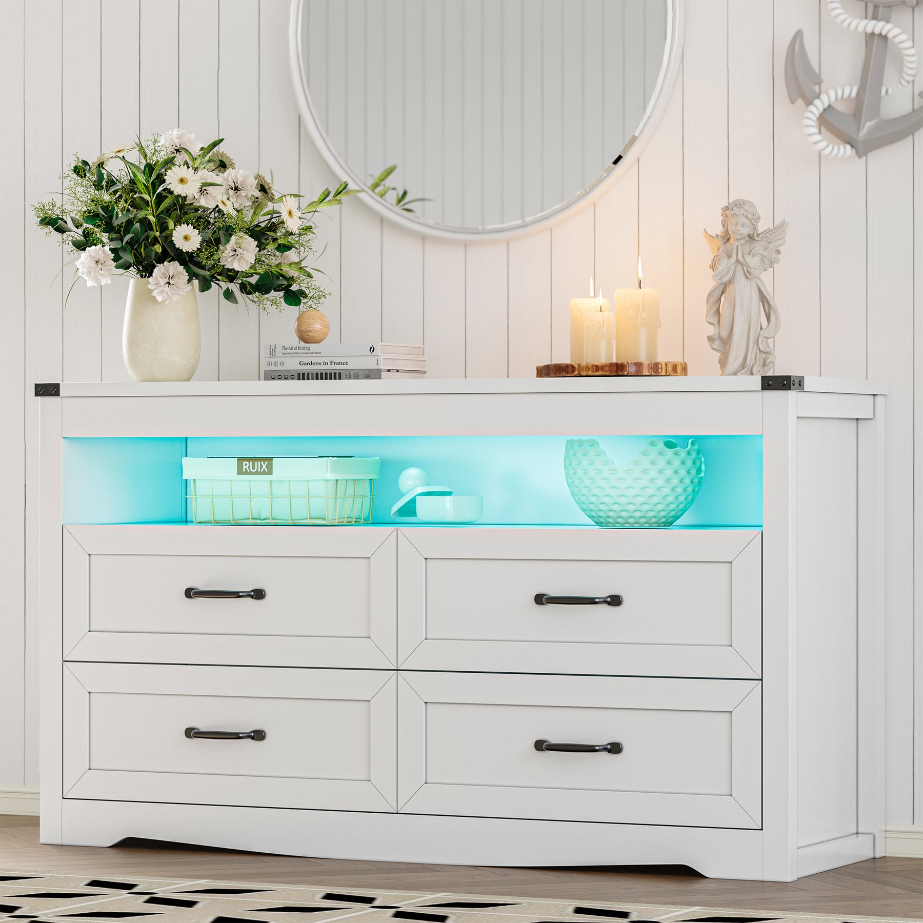 Liora 47" Four-Drawer Dresser with LED Shelf