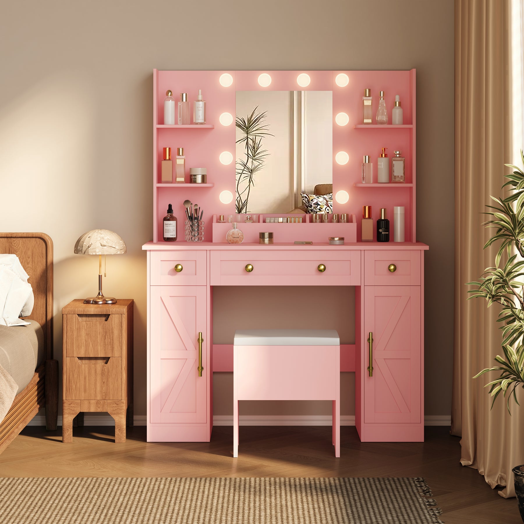 Anymaple Vanity Desk with Mirror & Lights