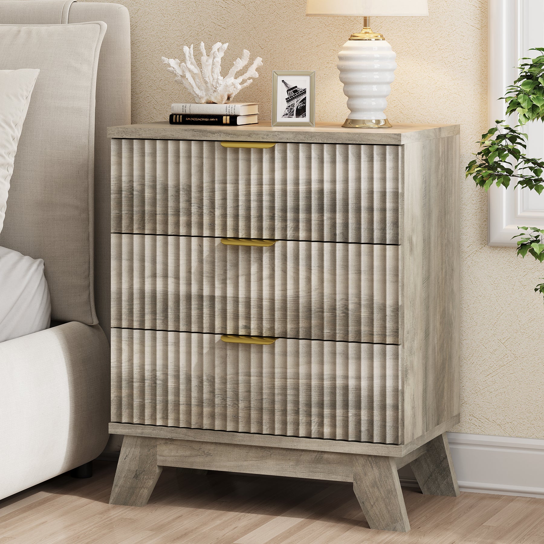 Linear Fluted 3-Drawer Nightstand