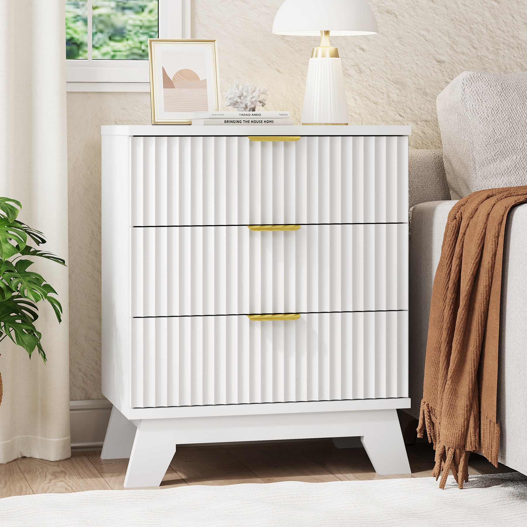 Linear Fluted 3-Drawer Nightstand