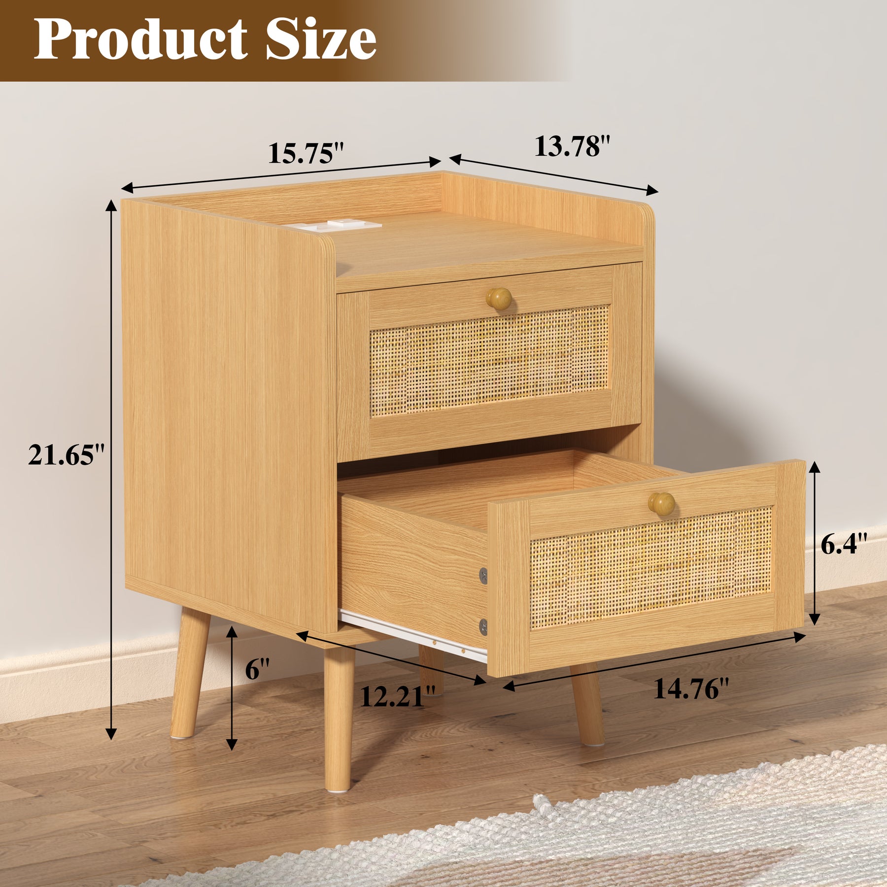 Caneva Nightstand with Charging Station