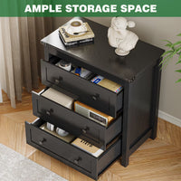 Farmhouse Nightstand with 3 Drawers – Wood Bedside Table