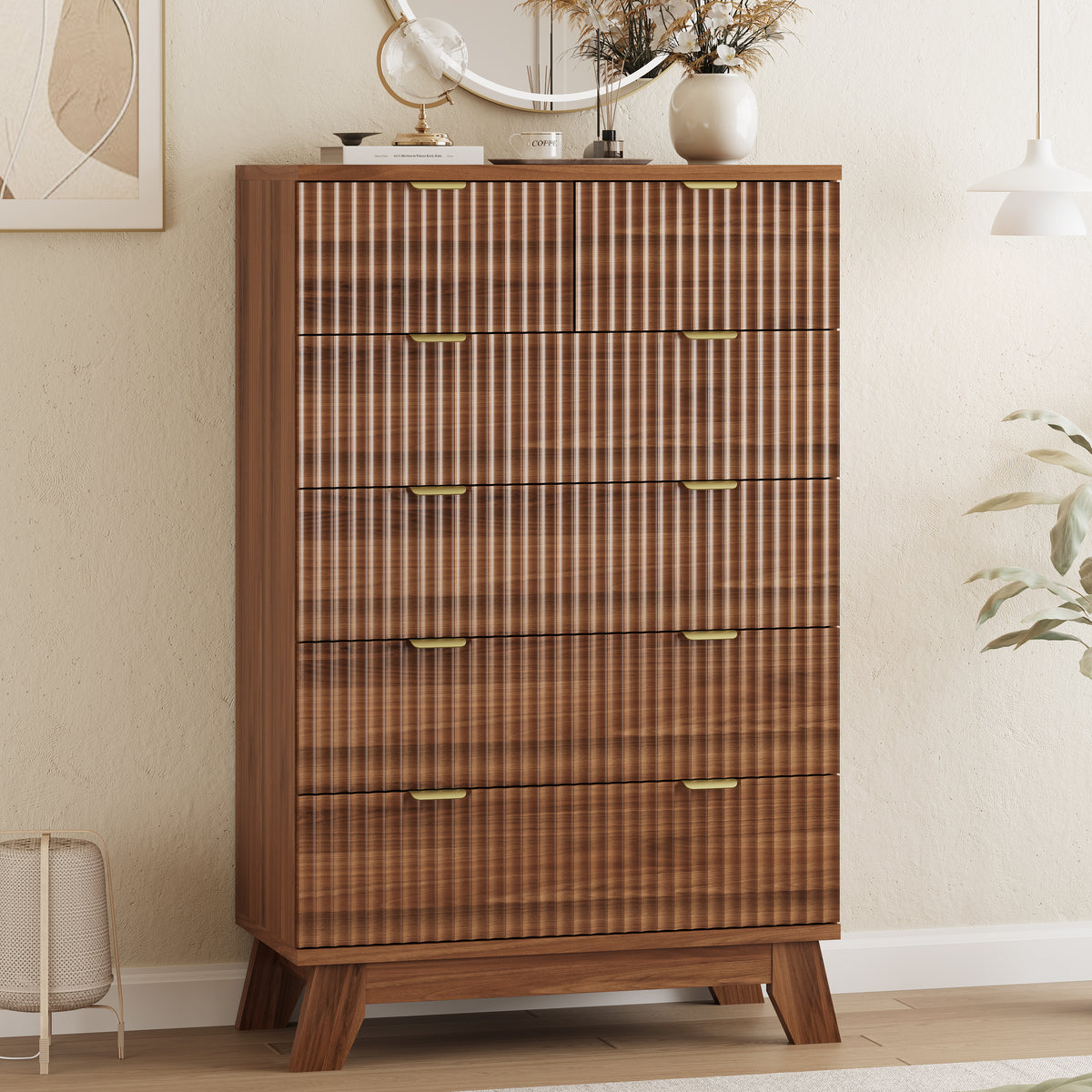 Linear Fluted Tall 6-Drawer Chest